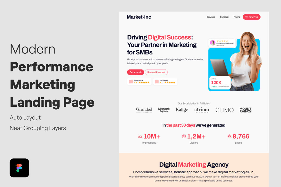 Download Modern  Performance Marketing Landing Page Figma Design