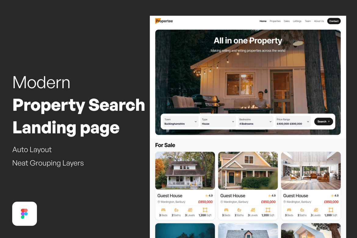 Download Modern Property Search Landing page Figma Design