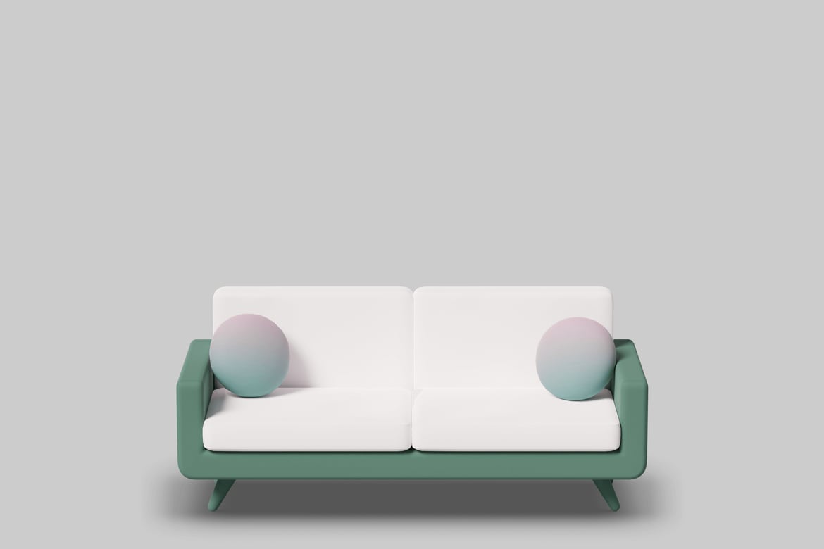 Download Modern sofa with green frame and two spheres 3D Model