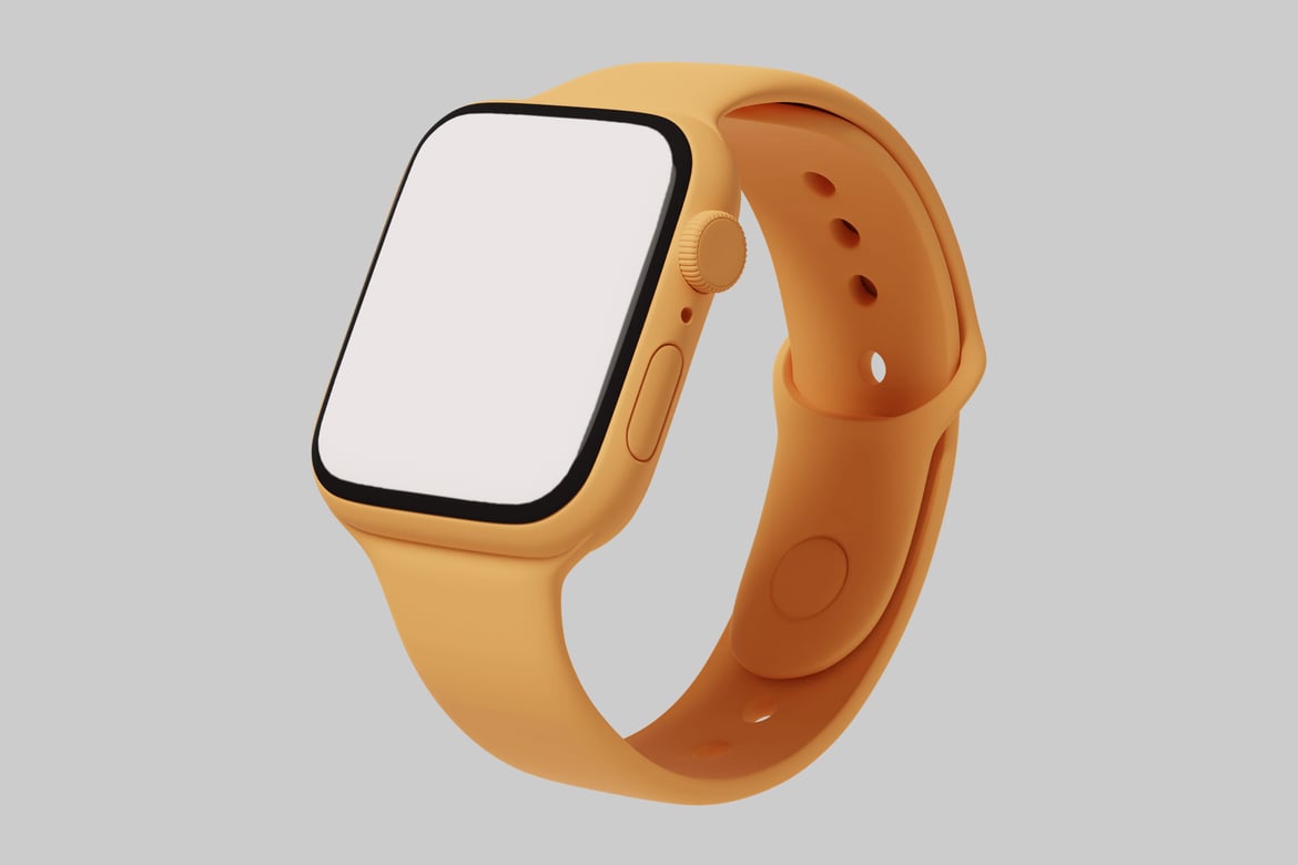 Download Modern square-faced wristwatch with orange band 3D Model