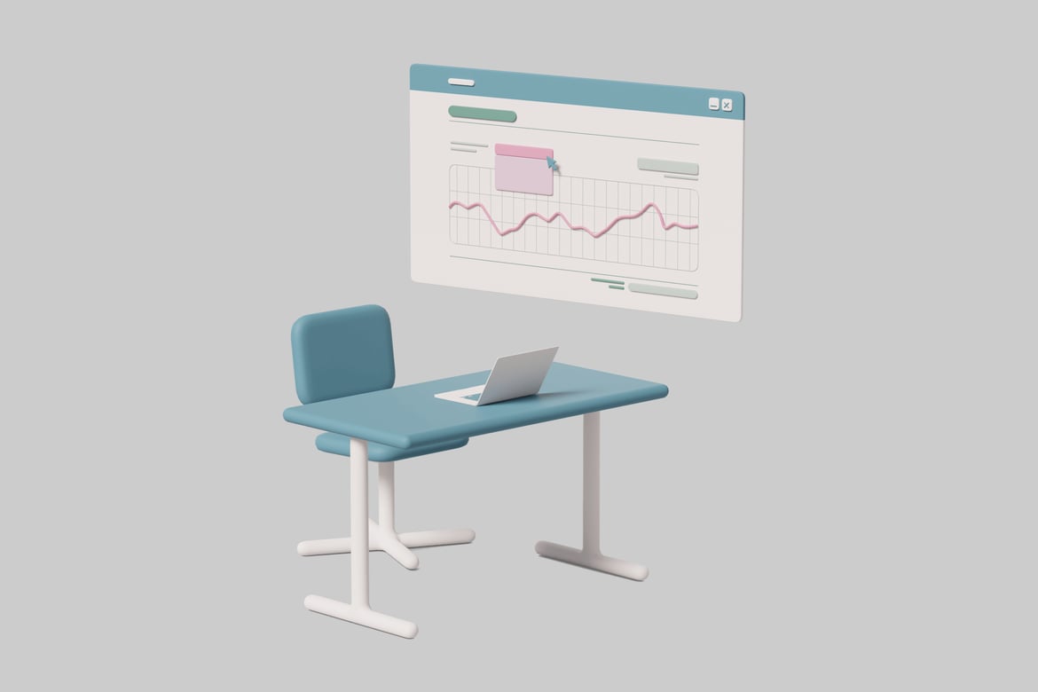 Download Modern workspace with laptop and graph 3D Model