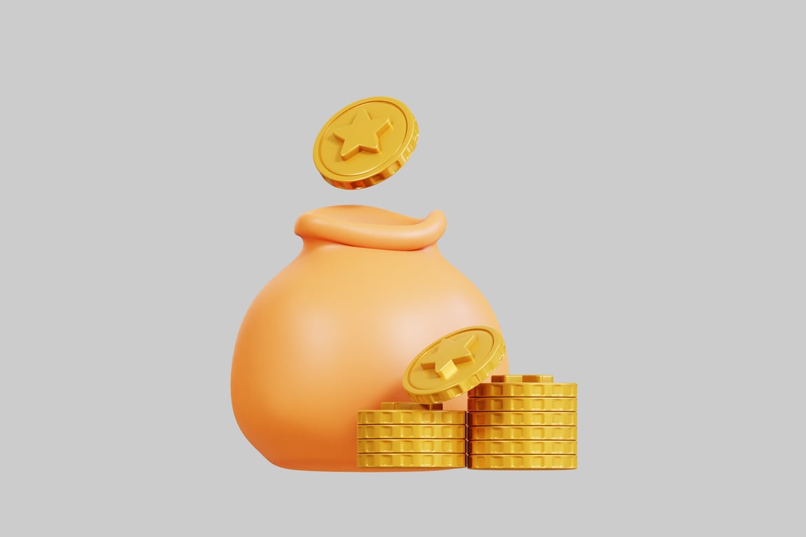 Download Money bag with gold coins 3D Model