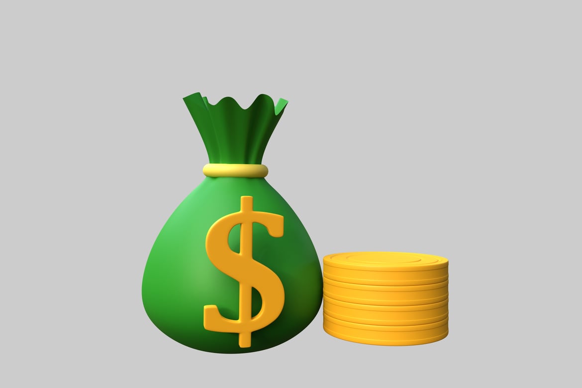 Download Money bag with gold coins. 3D Model