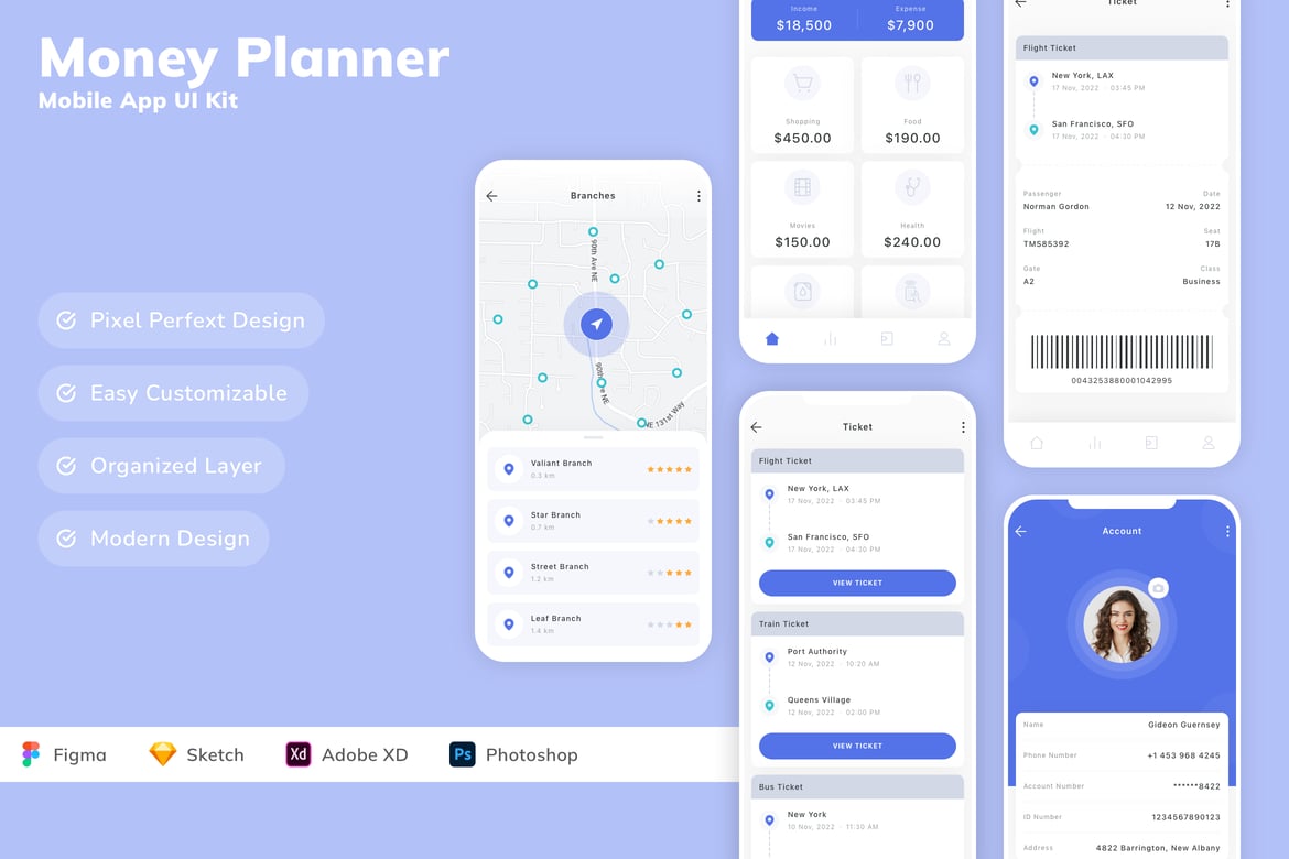 Download Money Planner Mobile App UI Kit Figma Design