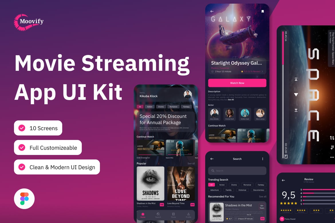 Download Moovivy - Movie Streaming Mobile App Figma Design