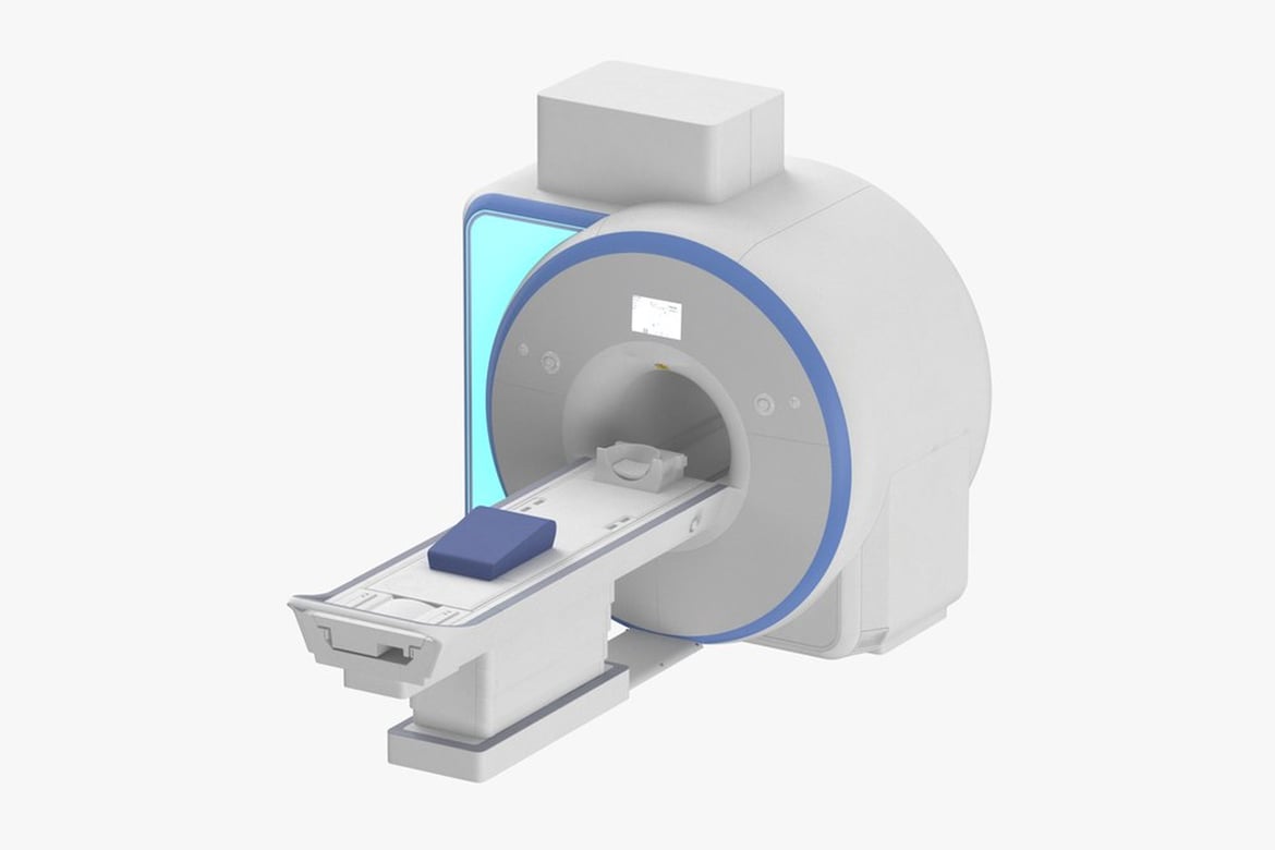 Download Mri Ct Scanner, White Medical Device with Circular Aperture and Blue Accents 3D Model