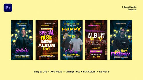 Download Music Party Instagram Stories Premiere Pro Template