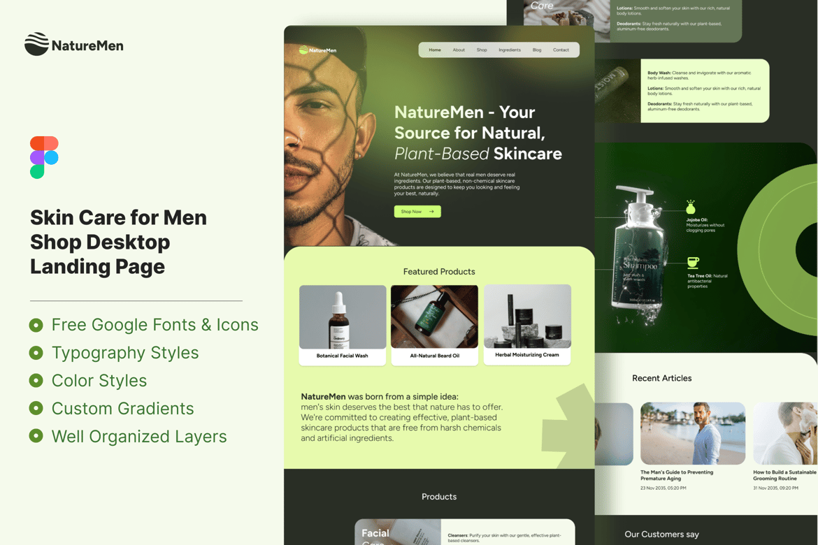 Download NatureMen Skin Care for Men Landing Page Figma Design