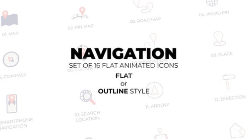 Download Navigation - Set of 16 Animated Icons Flat or Outline style After Effect Template