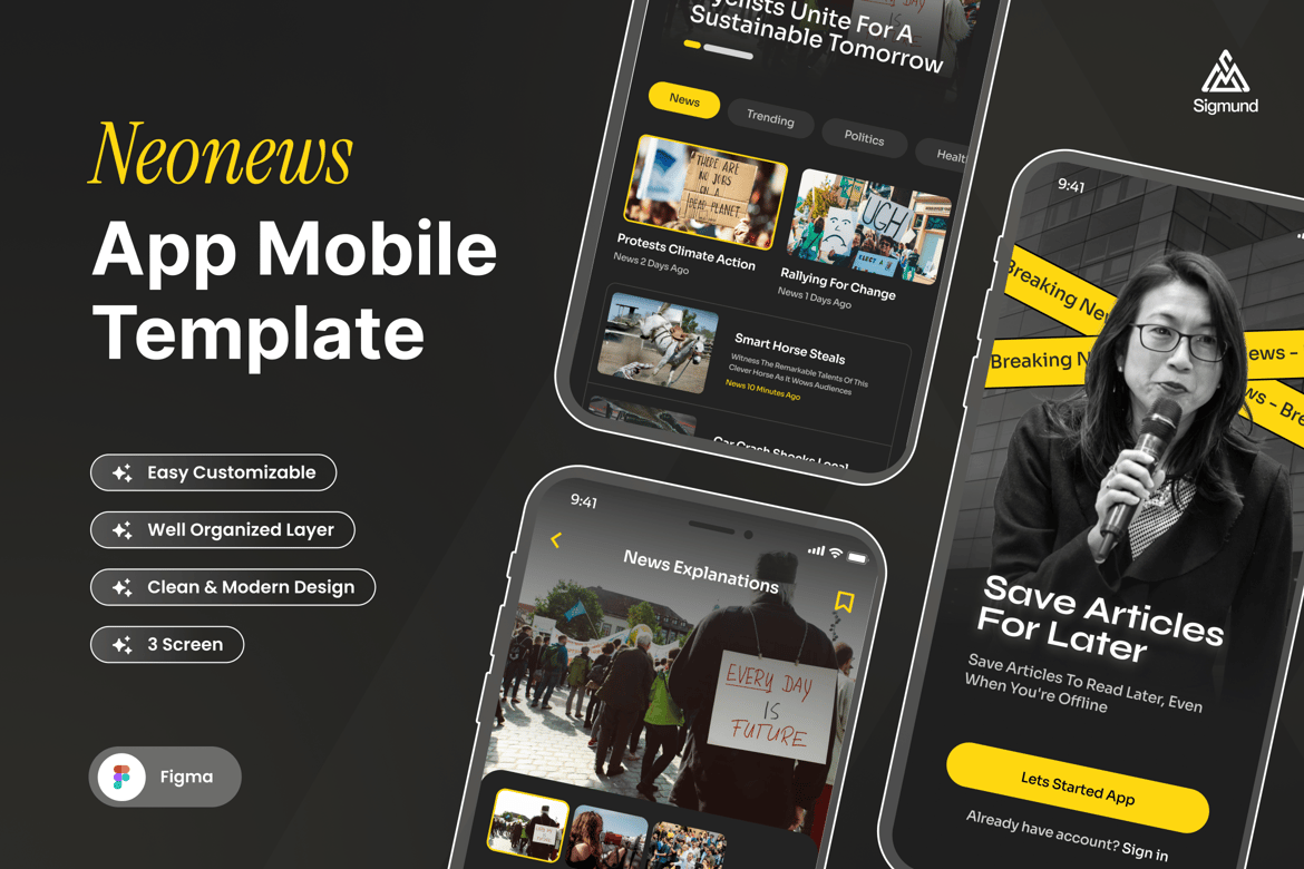 Download Neonews - News & Blog App Mobile UI Kits Figma Design