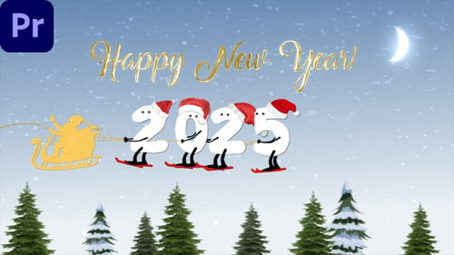 Download New Year Cartoon Skier 2025 | MOGRT Premiere Pro Template