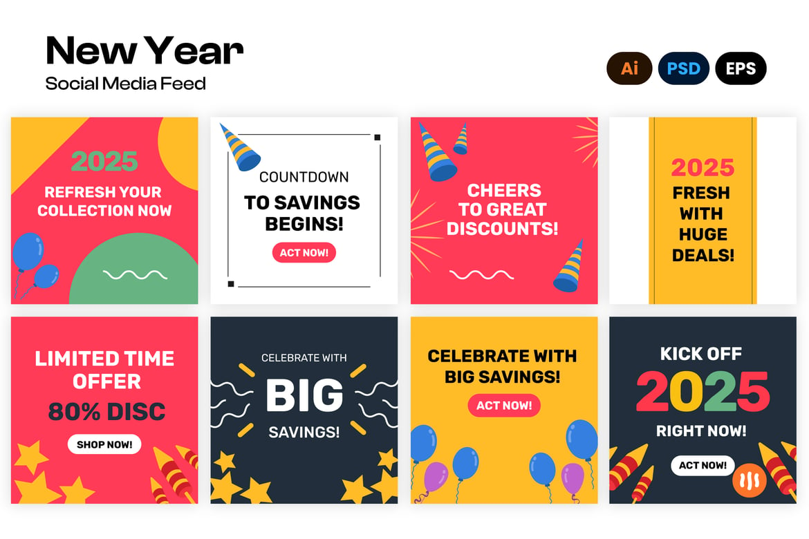 Download New Year Social Media Feed Template Set Figma Design