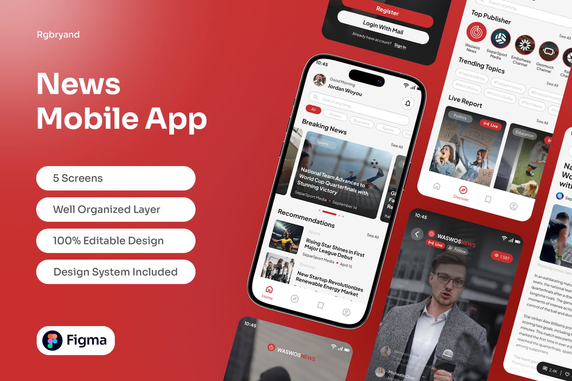 Download News Mobile App Template Figma Design