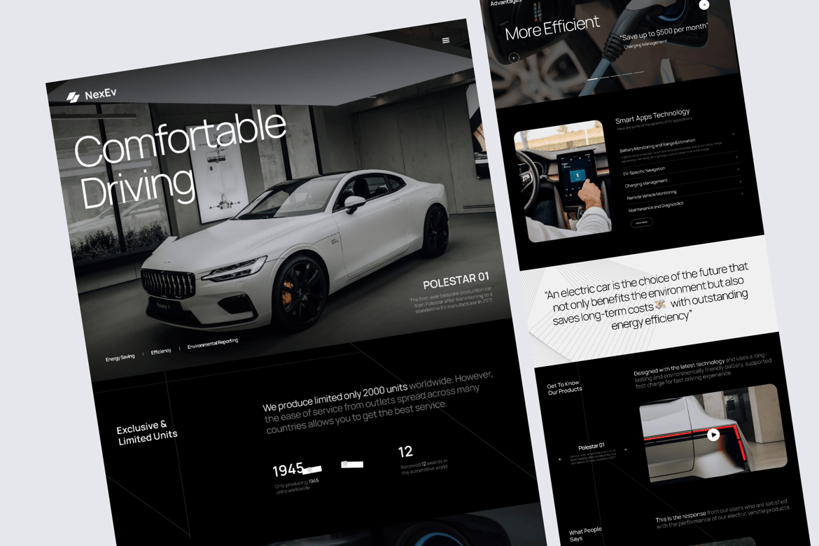 Download NexEv - EV Car Landing Page Concept Figma Design