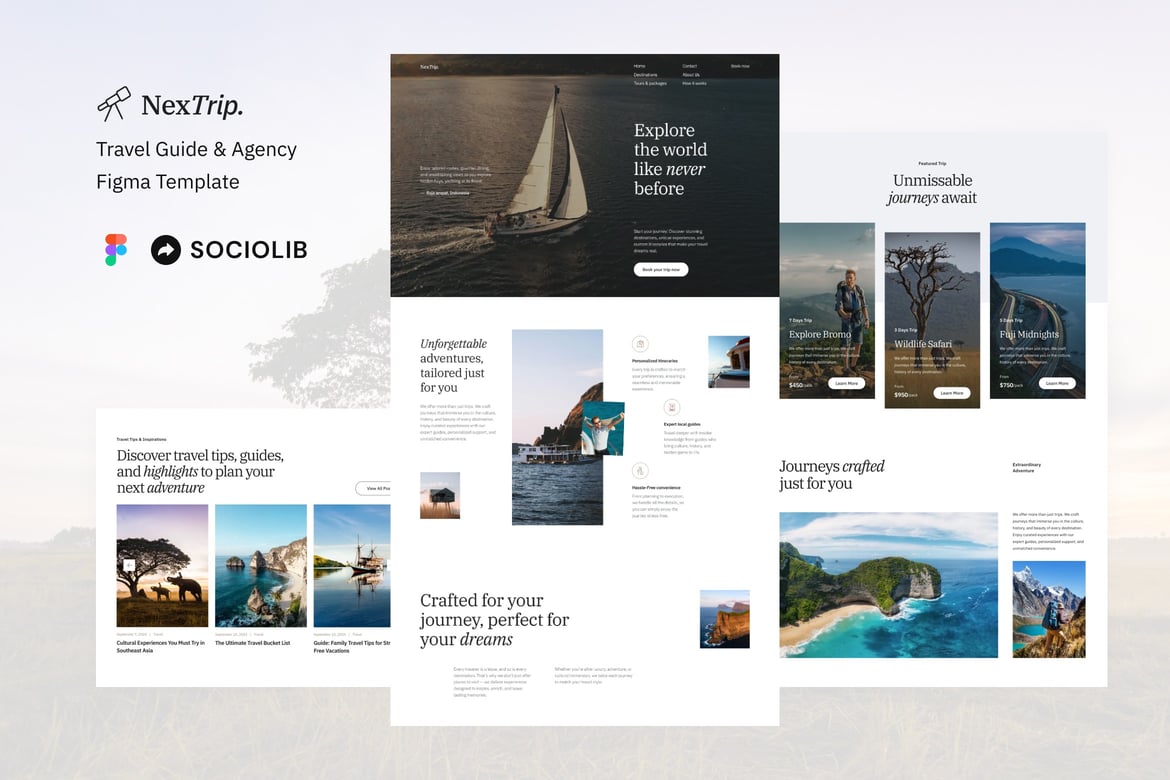 Download NexTrip - Travel Guide & Agency Website Template Figma Design