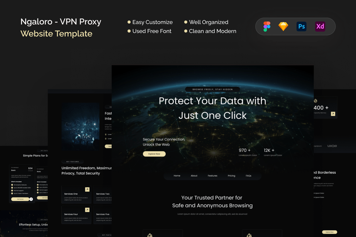 Download Ngaloro - VPN Proxy Website Template Figma Design