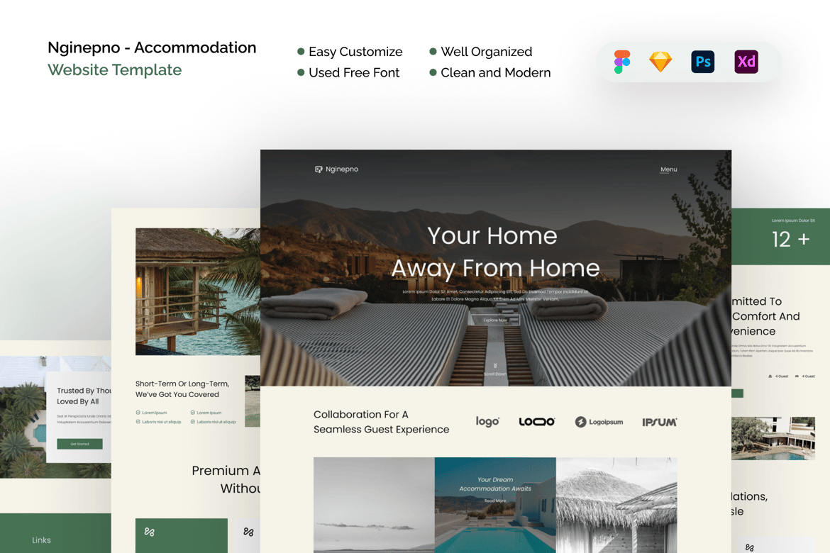 Download Nginepno - Accommodation Website Template Figma Design