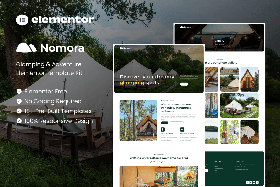 Download Nomora - Glamping & Adventure Elementor Template Kit