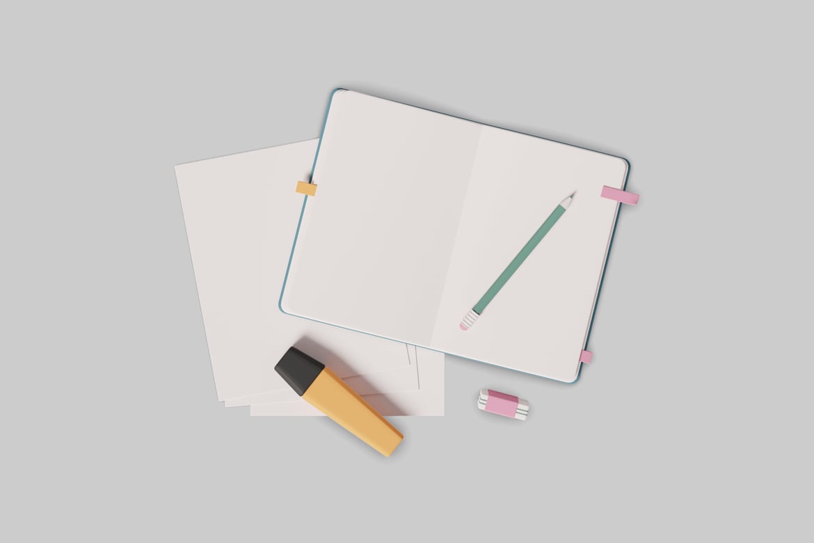 Download Notebook with writing utensils. 3D Model