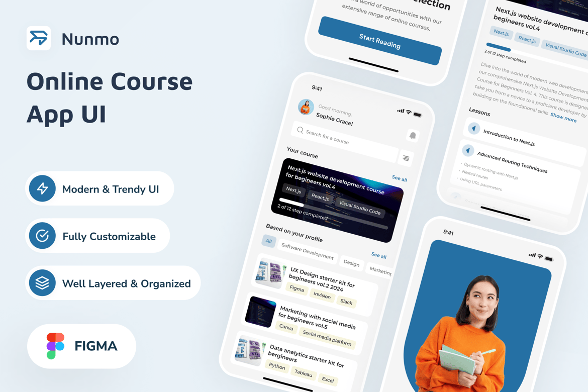 Download Nunmo - Online Course App UI Figma Design