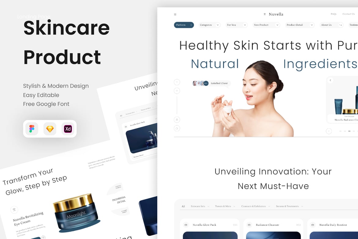 Download Nuvella - Skincare Product Landing Page Figma Design