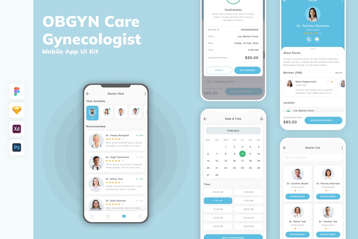 Download OBGYN Care & Gynecologist Mobile App UI Kit Figma Design