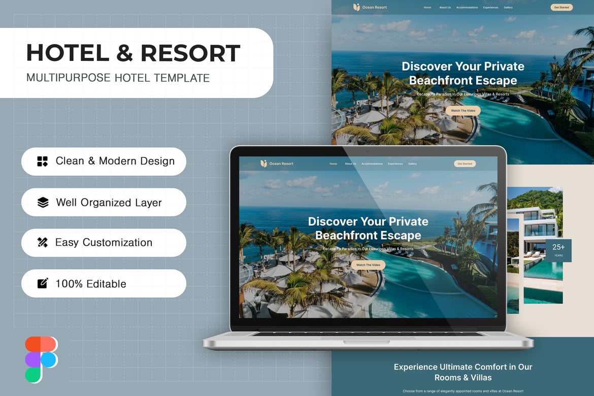 Download Ocean - Hotel & Resorts Landing Page Figma Design