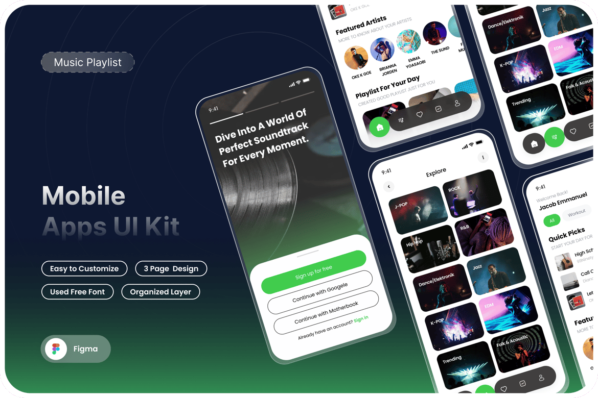 Download OLED - Music Playlist Mobile Apps Figma Design