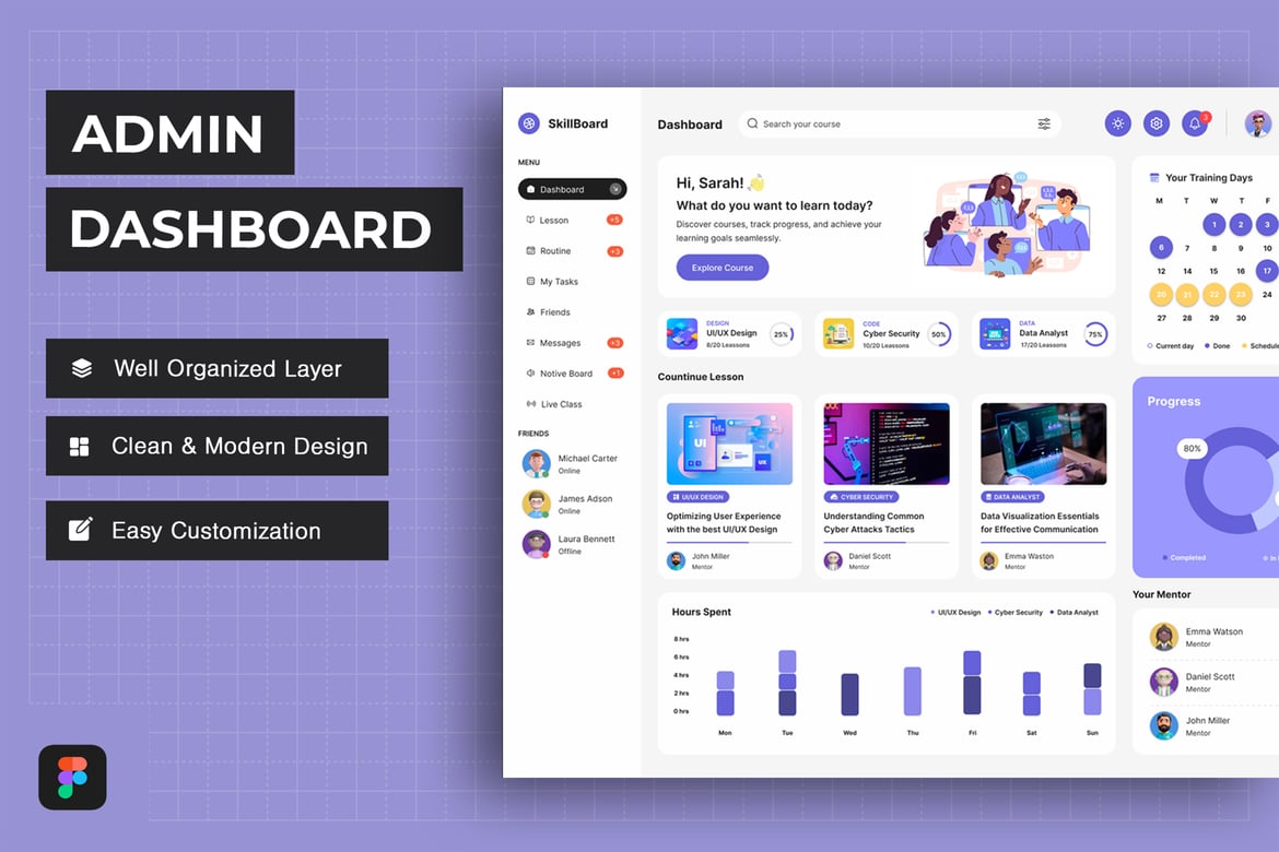 Download Online Course Admin Dashboard Figma Design