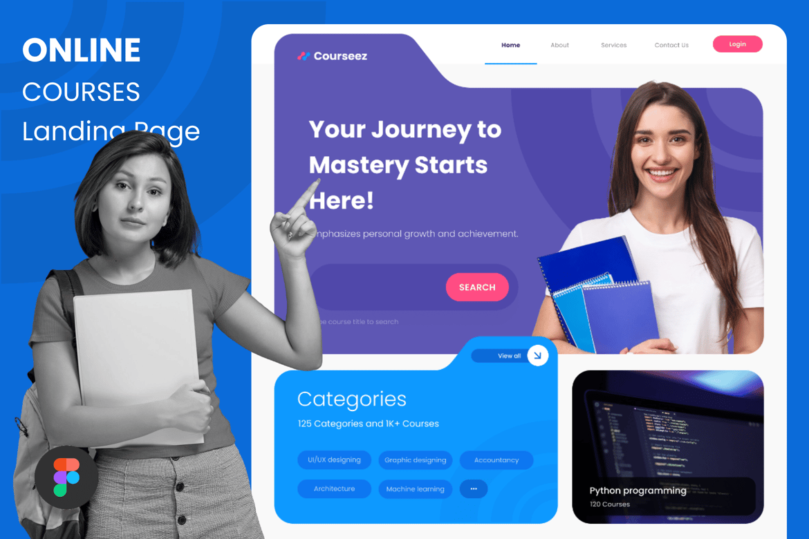 Download Online Courses - Landing Page Template Figma Design