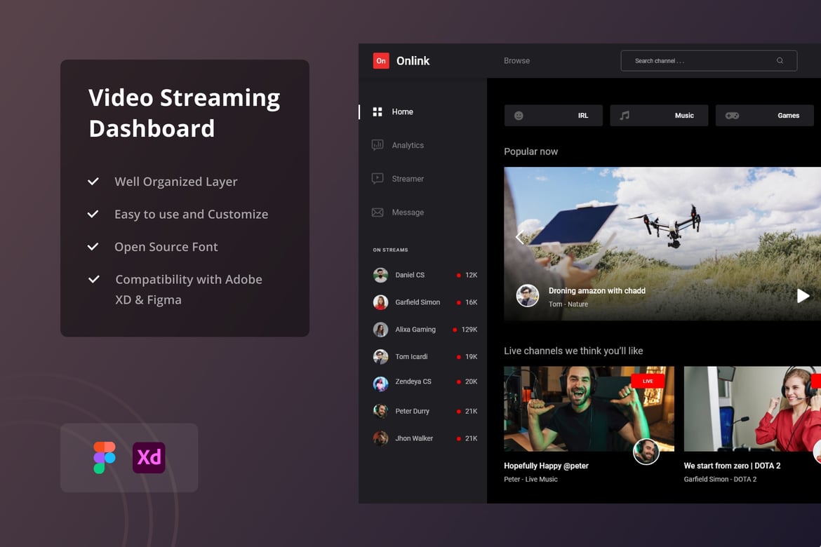 Download Onlink - Video Streaming Dashboard Figma Design