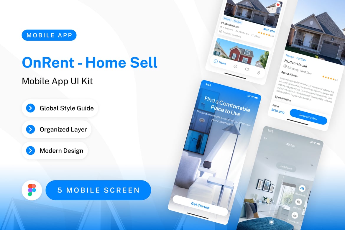 Download OnRent - Home Sell Mobile App UI Kit Figma Design