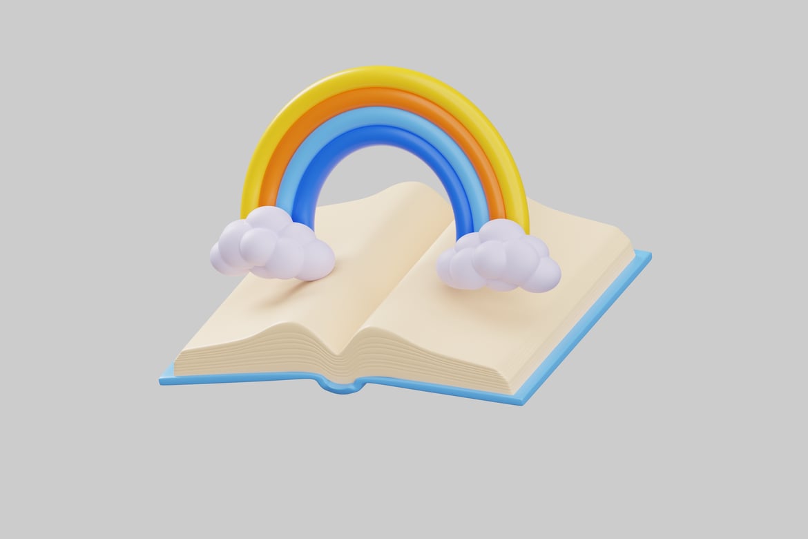 Download Open book with rainbow and clouds 3D Model