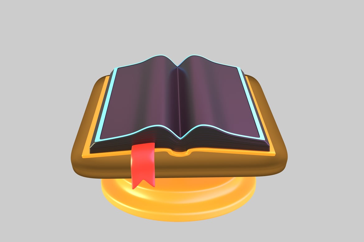 Download Open book with red bookmark on yellow stand 3D Model