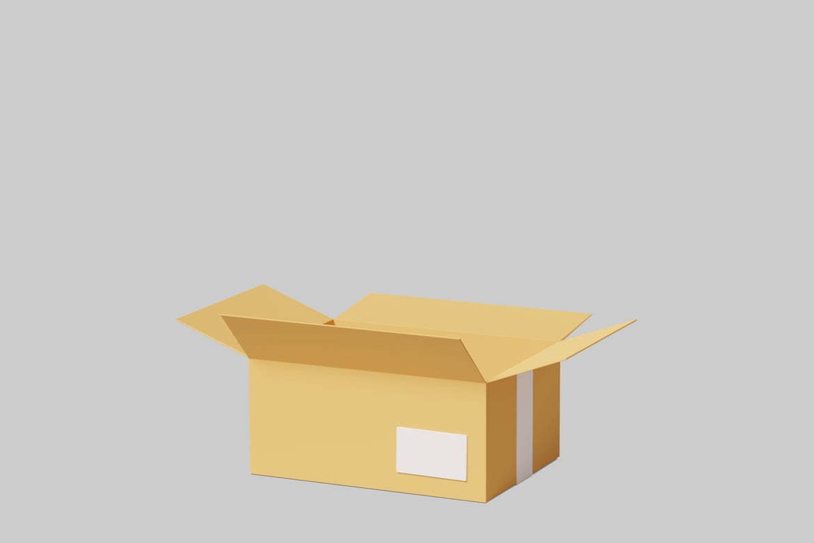 Download Open cardboard box with white label. 3D Model