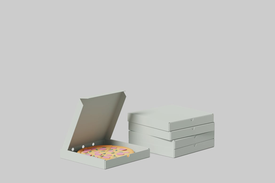 Download Open pizza box with pizza and closed pizza boxes 3D Model