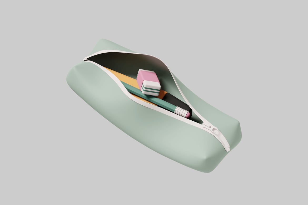 Download Open pouch with zipper and contents. 3D Model