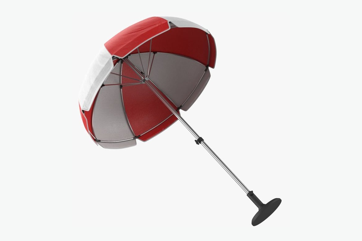 Download Open Red and White Umbrella with Alternating Color Pattern 3D Model