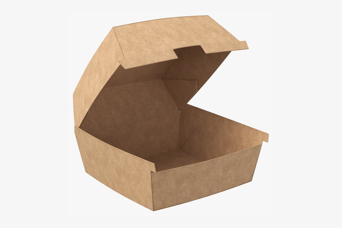 Download Opened Hamburger Packaging, Brown Cardboard Box 3D Model