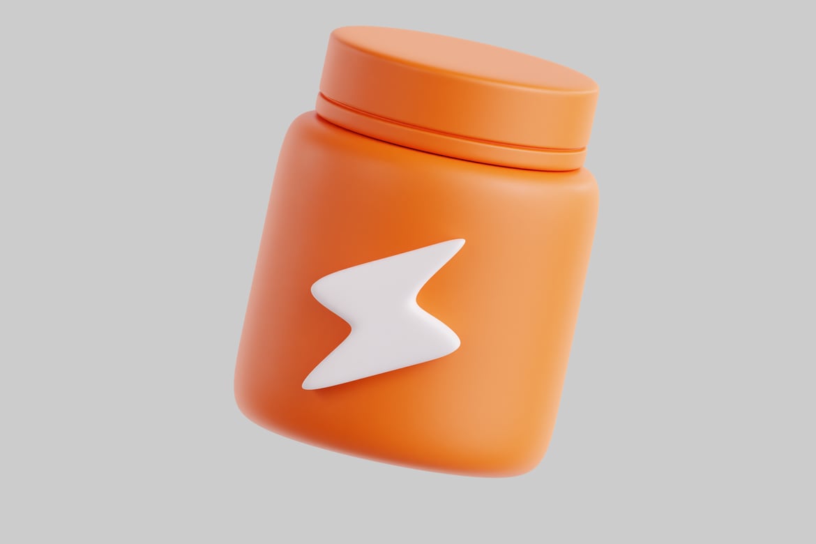 Download Orange cylindrical container with white lightning bolt symbol. 3D Model