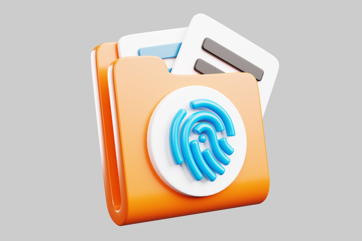 Download Orange file folder with fingerprint icon 3D Model