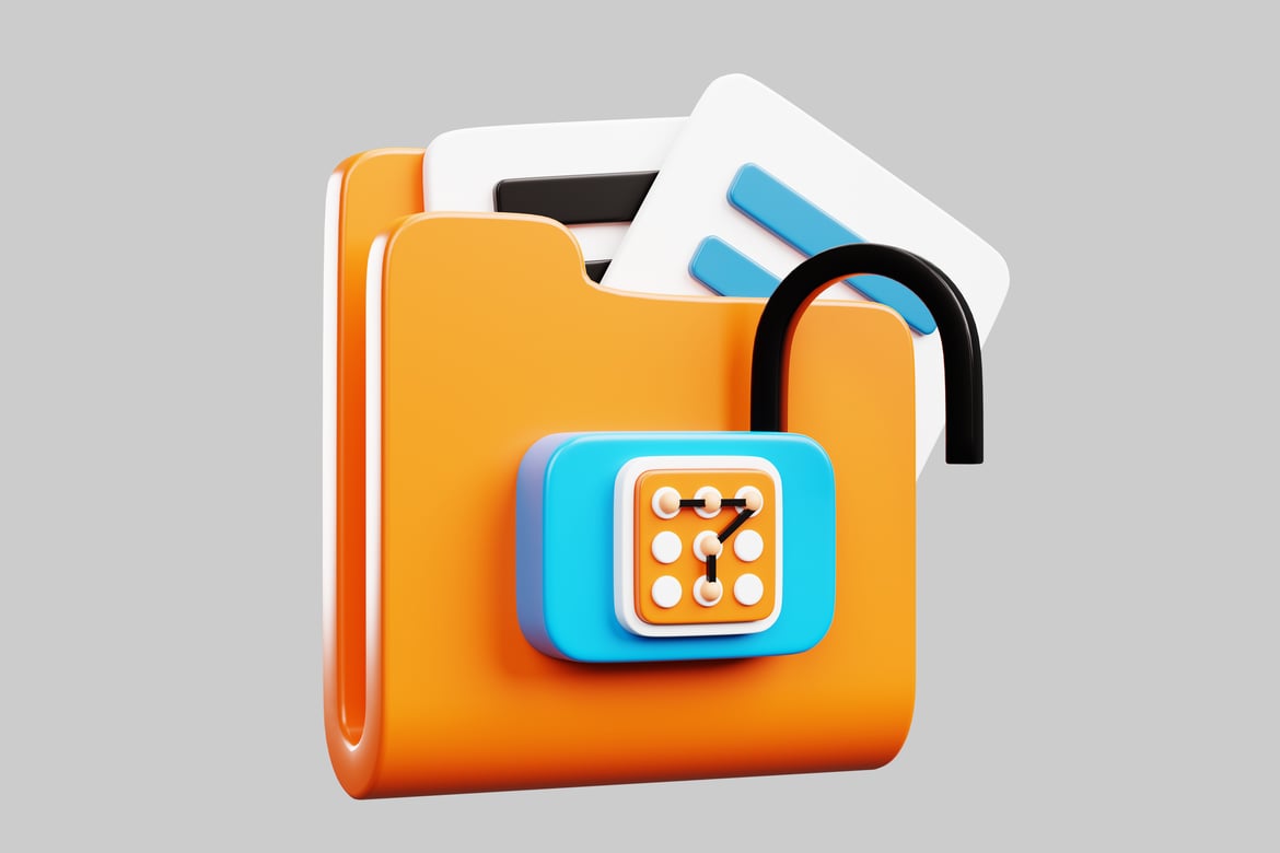 Download Orange folder with combination lock and documents. 3D Model