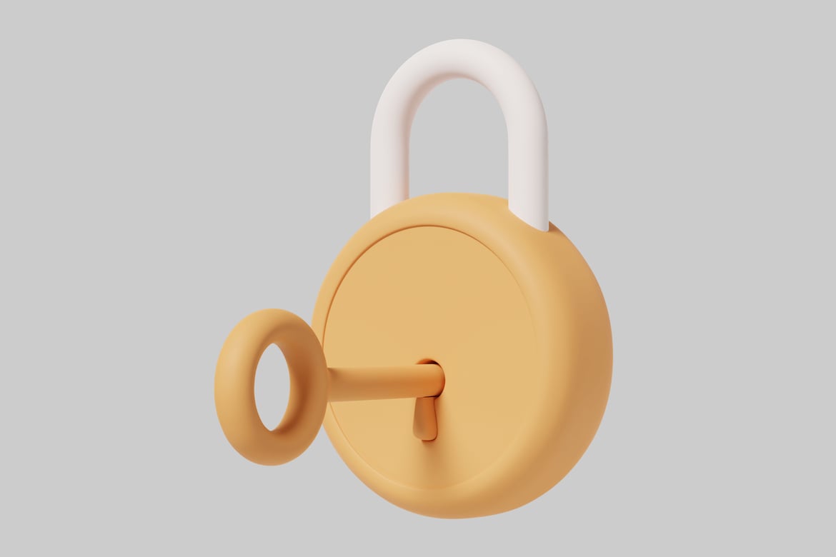 Download Orange padlock with key inserted. 3D Model