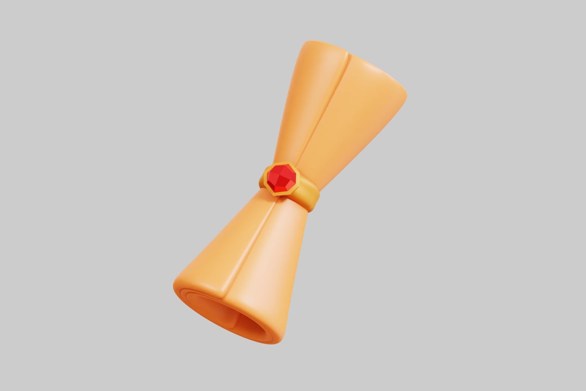 Download Orange rolled-up object with red gemstone. 3D Model