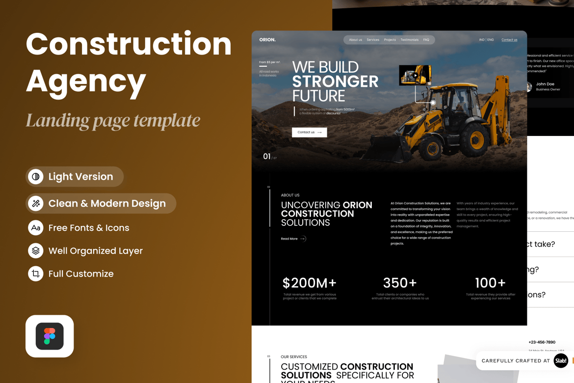 Download Orion - Construction Agency Landing Page Figma Design