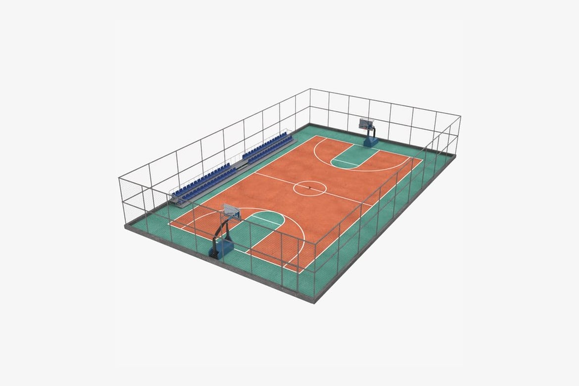 Download Outdoor Basketball Court Layout and Features 3D Model