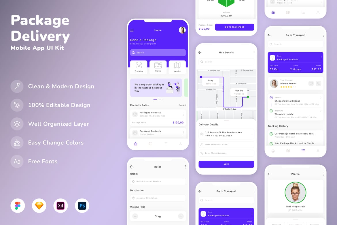 Download Package Delivery Mobile App UI Kit Figma Design