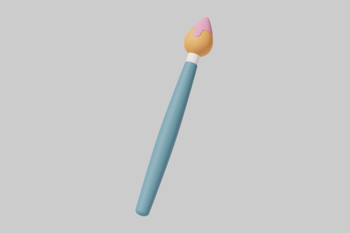 Download Paintbrush with blue handle and yellow-pink brush head 3D Model