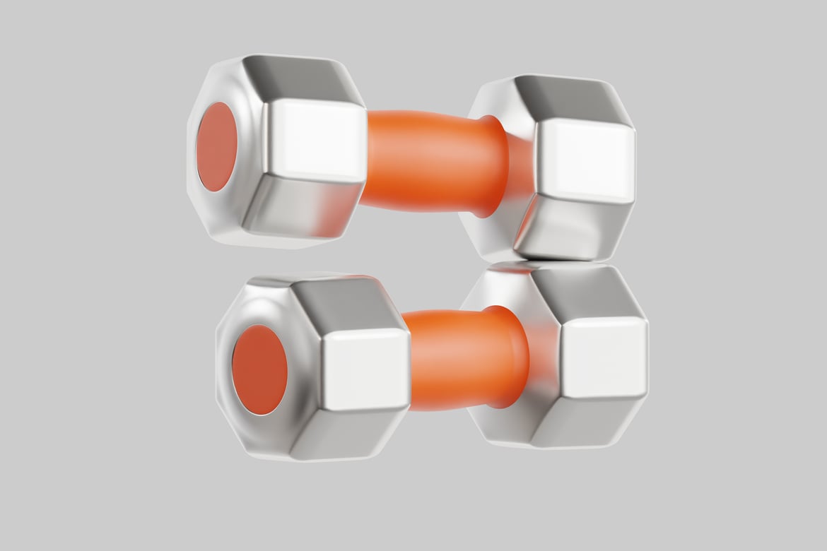 Download Pair of silver dumbbells with orange handles 3D Model