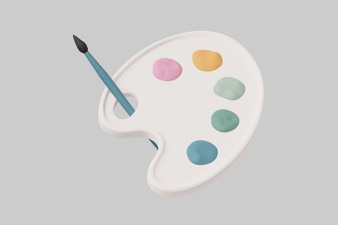 Download Palette with brush and paint blobs 3D Model